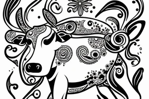 Beautiful Psychedelic cow, female tattoo idea