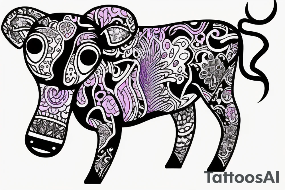 Beautiful Psychedelic cow, female tattoo idea