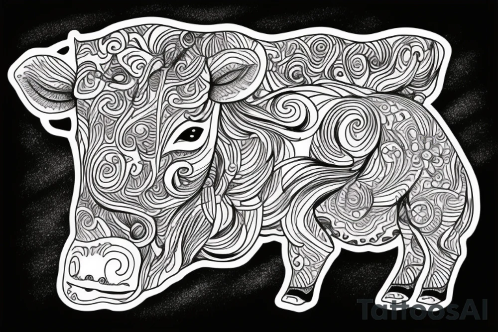Beautiful Psychedelic cow, female tattoo idea