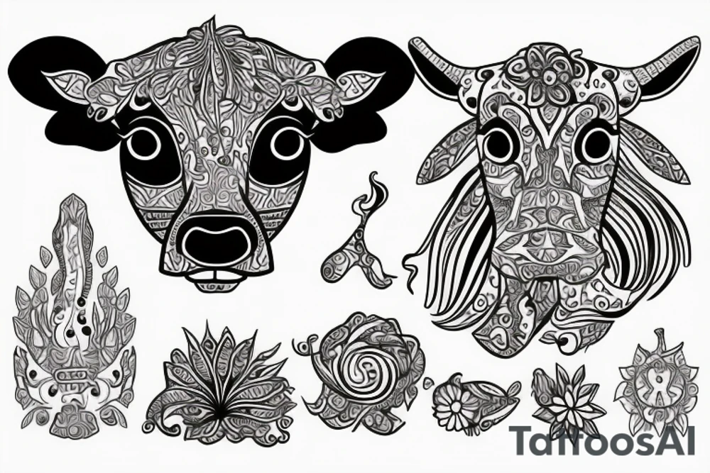 Beautiful Psychedelic cow, female tattoo idea