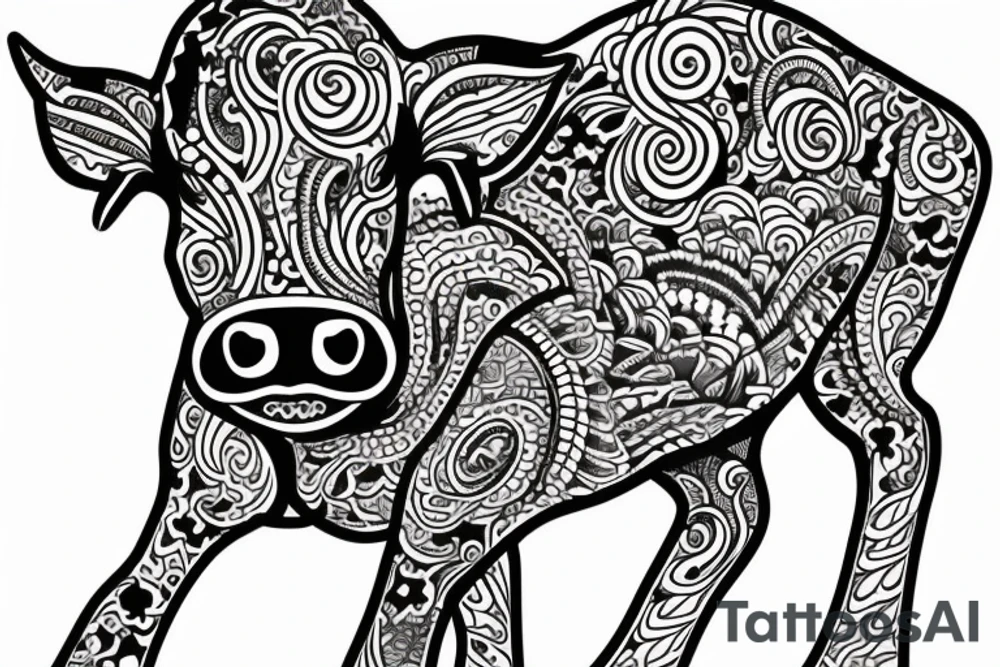 Beautiful Psychedelic cow, female tattoo idea
