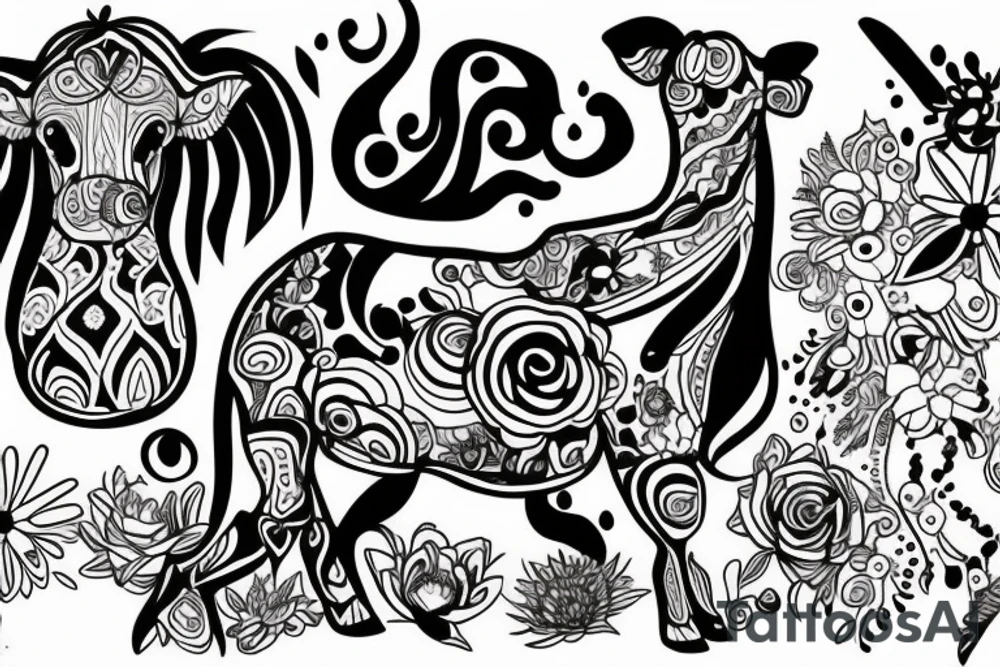 Beautiful Psychedelic cow, female tattoo idea