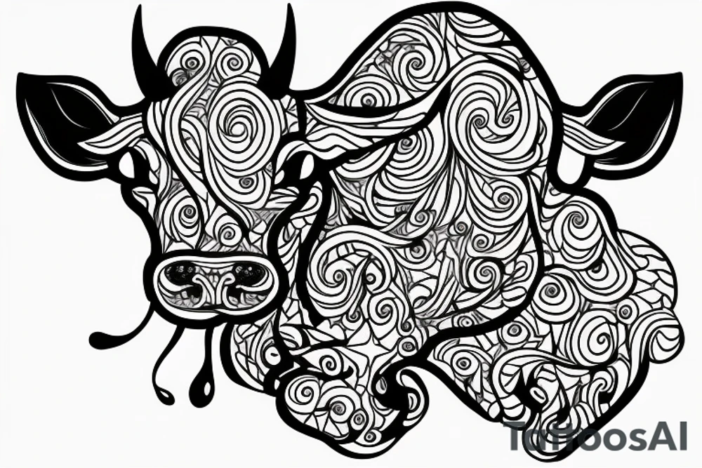 Beautiful Psychedelic cow, female tattoo idea