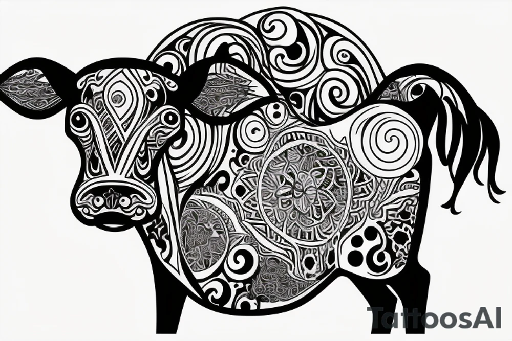 Beautiful Psychedelic cow, female tattoo idea
