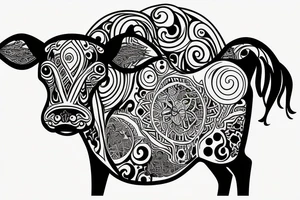 Beautiful Psychedelic cow, female tattoo idea