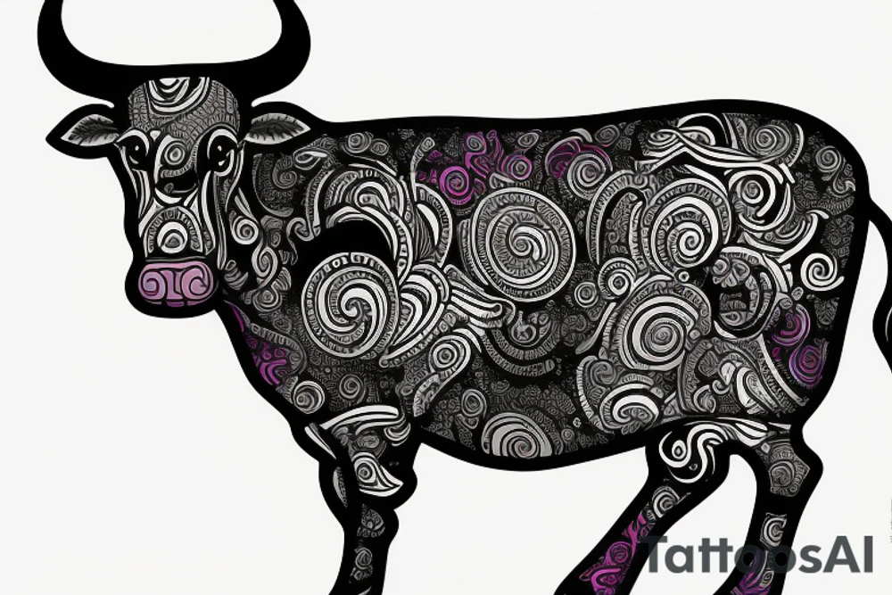 Beautiful Psychedelic cow, female tattoo idea