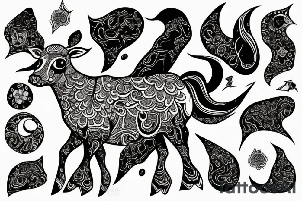 Beautiful Psychedelic cow, female tattoo idea