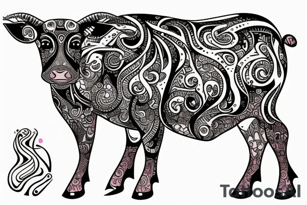 Beautiful Psychedelic cow, female tattoo idea