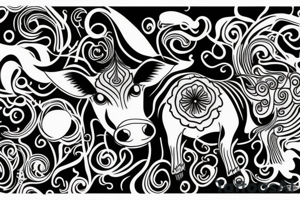 Beautiful Psychedelic cow, female tattoo idea