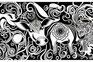 Beautiful Psychedelic cow, female tattoo idea