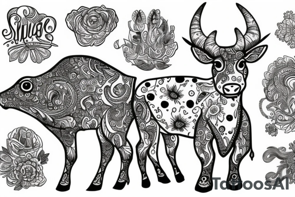 Beautiful Psychedelic cow, female tattoo idea