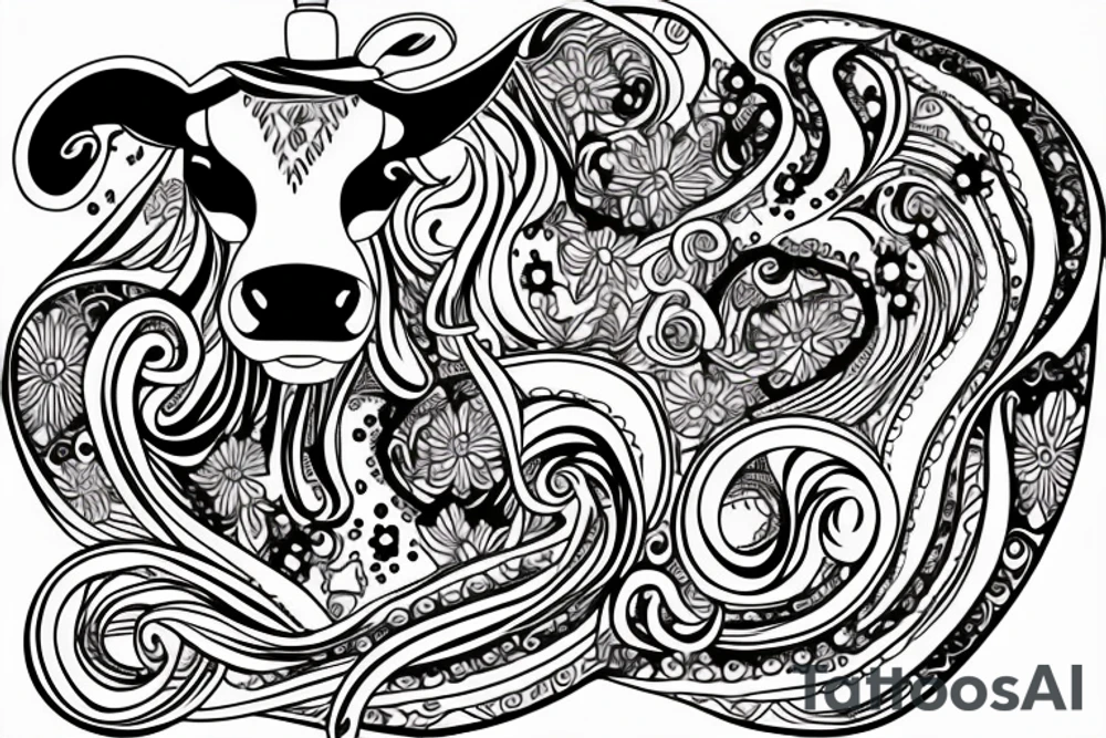 Beautiful Psychedelic cow, female tattoo idea