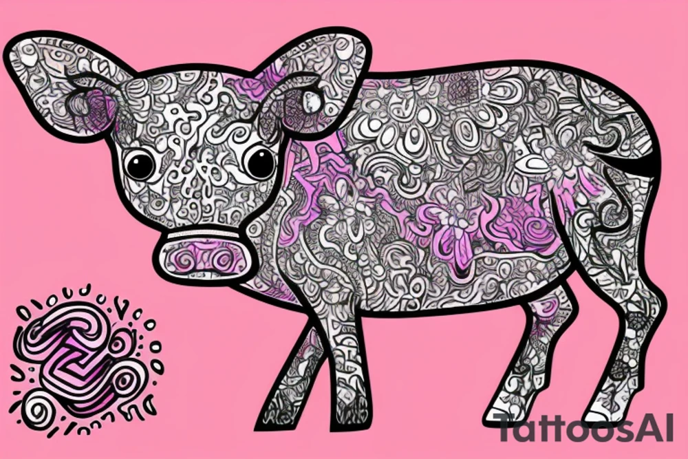 Beautiful Psychedelic cow, female tattoo idea