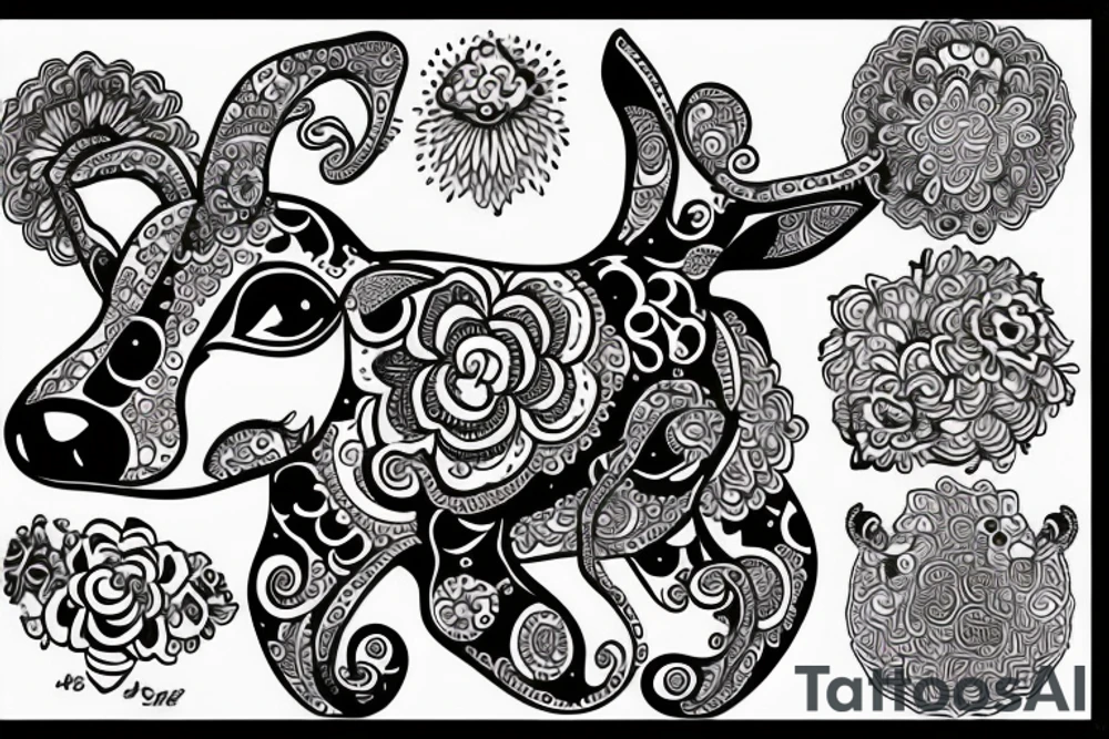 Beautiful Psychedelic cow, female tattoo idea