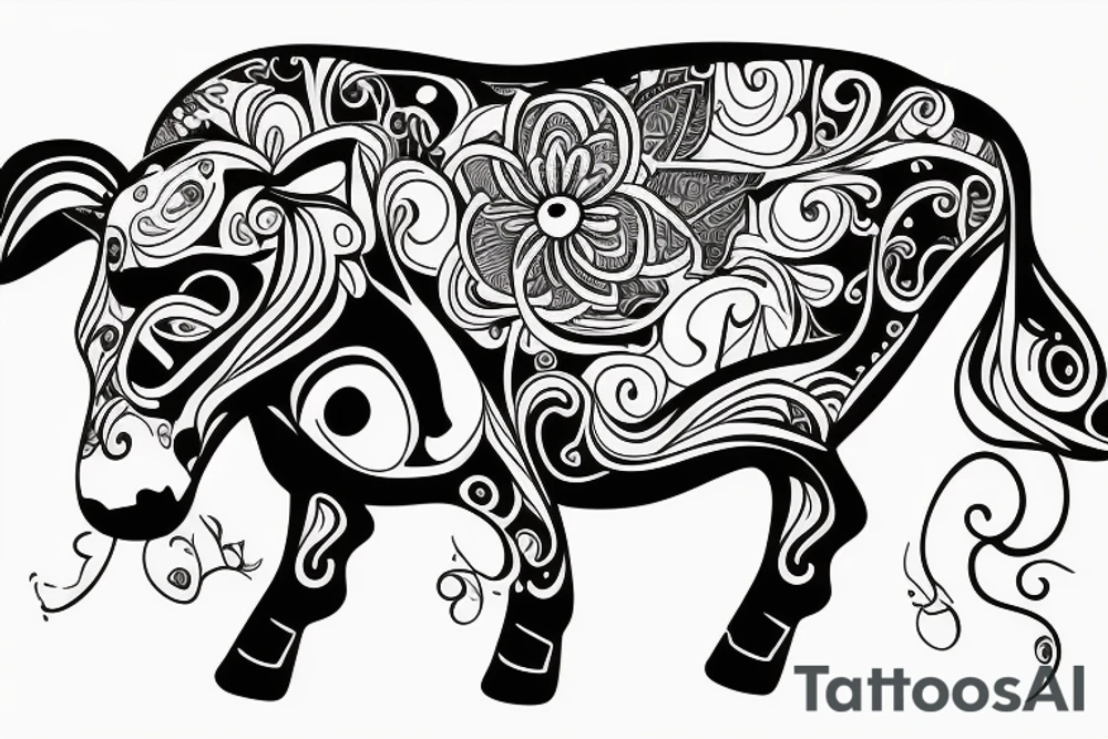 Beautiful Psychedelic cow, female tattoo idea