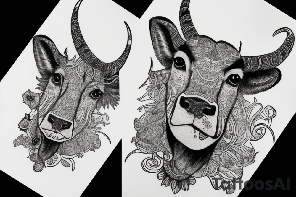 Beautiful Psychedelic cow, female tattoo idea