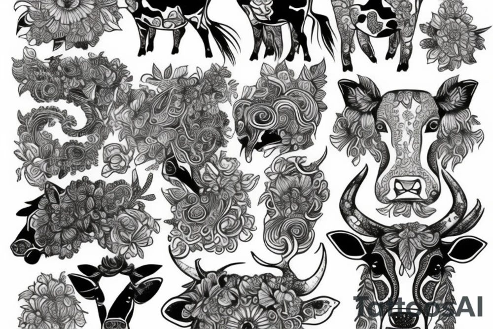 Beautiful Psychedelic cow, female tattoo idea