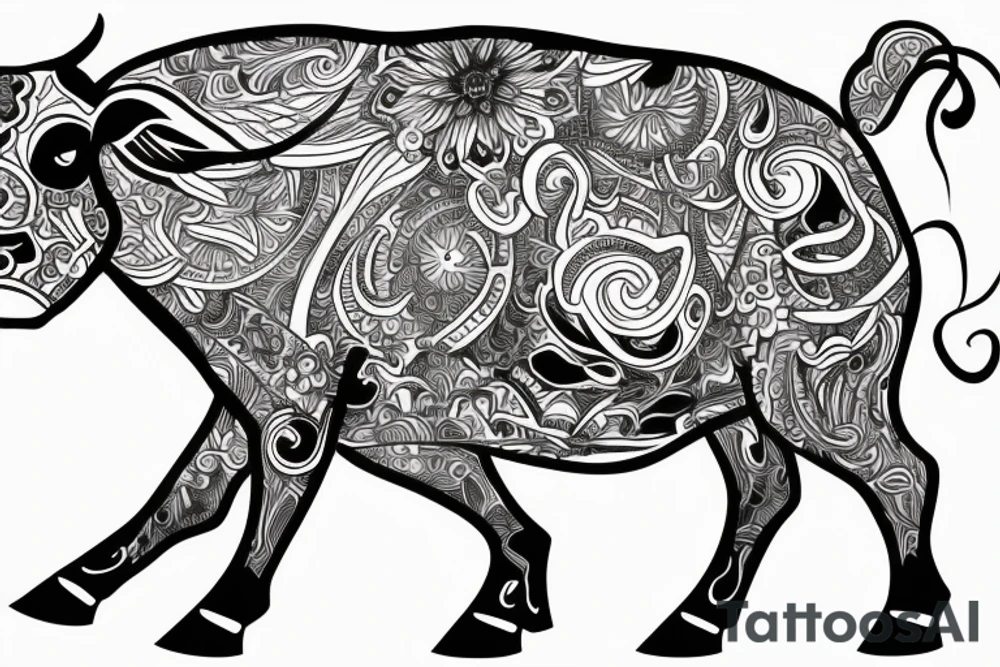 Beautiful psychedelic cow female tattoo idea