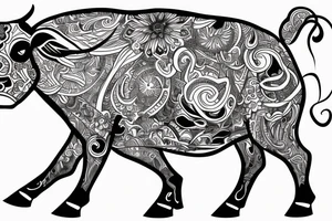 Beautiful psychedelic cow female tattoo idea
