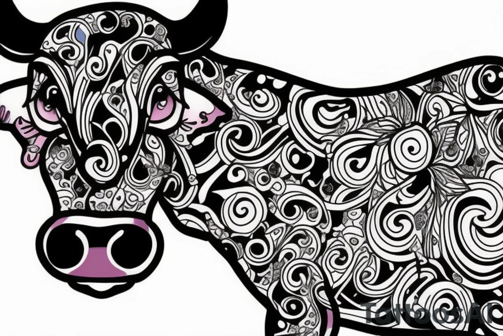 Beautiful psychedelic cow female tattoo idea