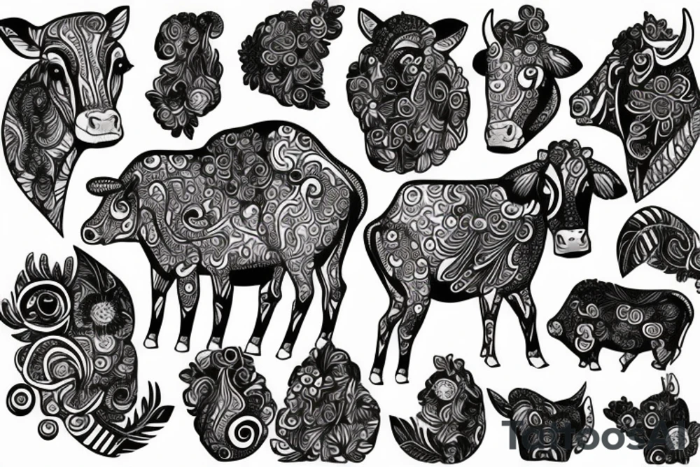 Beautiful psychedelic cow female tattoo idea