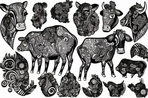 Beautiful psychedelic cow female tattoo idea