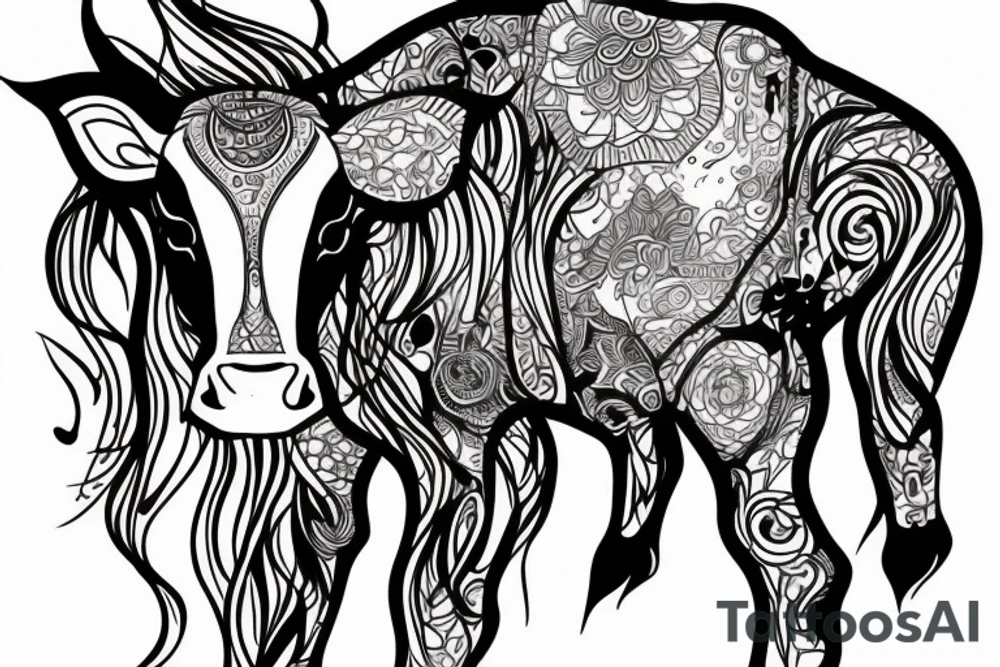 Beautiful psychedelic cow female tattoo idea