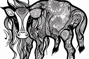 Beautiful psychedelic cow female tattoo idea