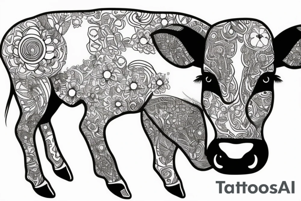 Beautiful psychedelic cow female tattoo idea