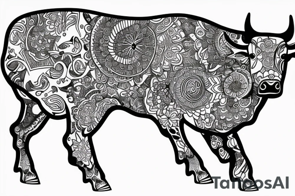 Beautiful psychedelic cow female tattoo idea