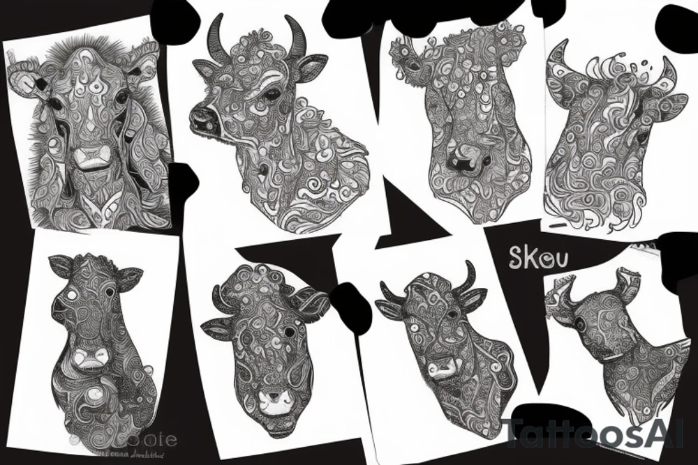 Beautiful psychedelic cow female tattoo idea