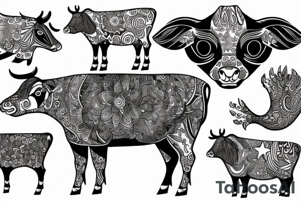 Beautiful psychedelic cow female tattoo idea