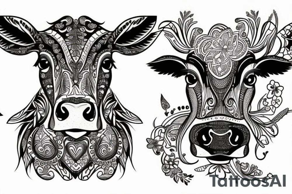 Beautiful psychedelic cow female tattoo idea