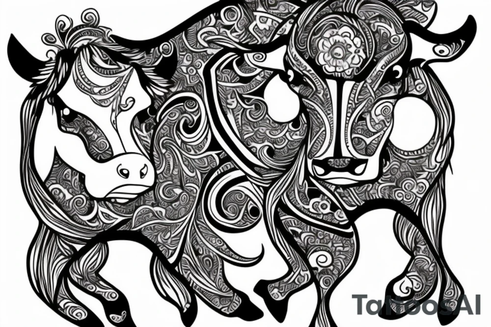 Beautiful psychedelic cow female tattoo idea