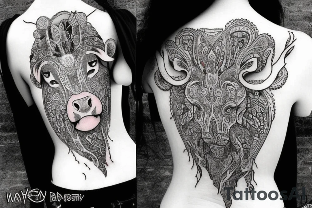 Beautiful psychedelic cow female tattoo idea