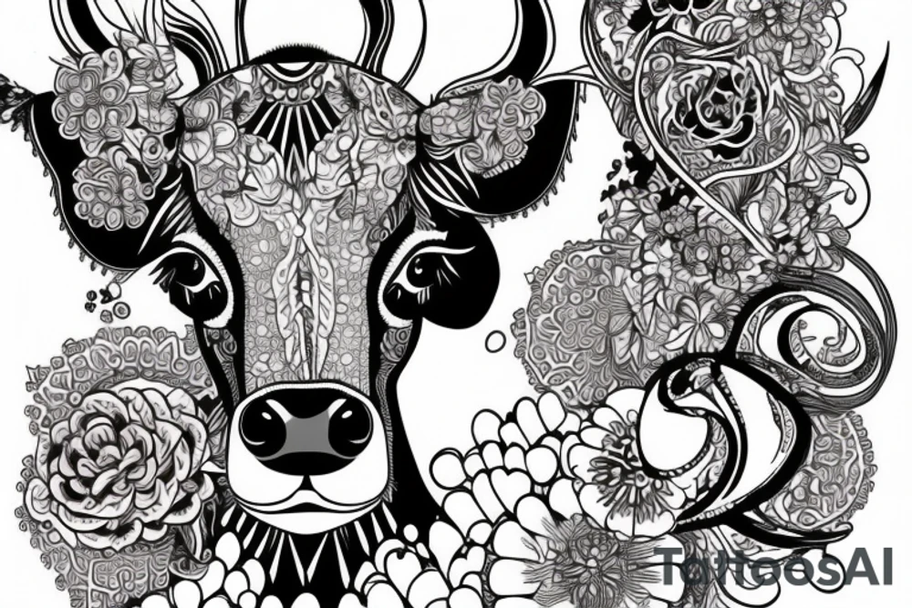 Beautiful psychedelic cow female tattoo idea