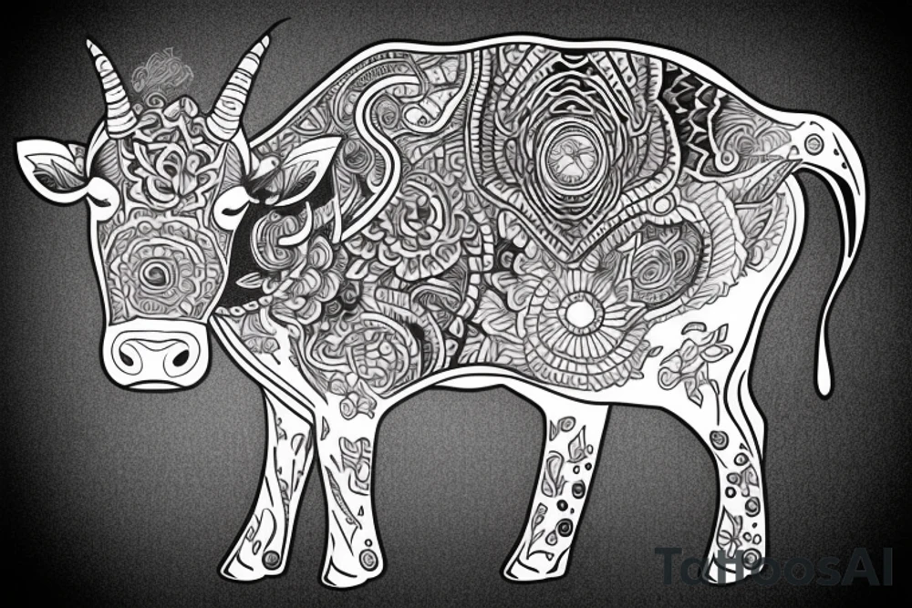 Beautiful psychedelic cow female tattoo idea
