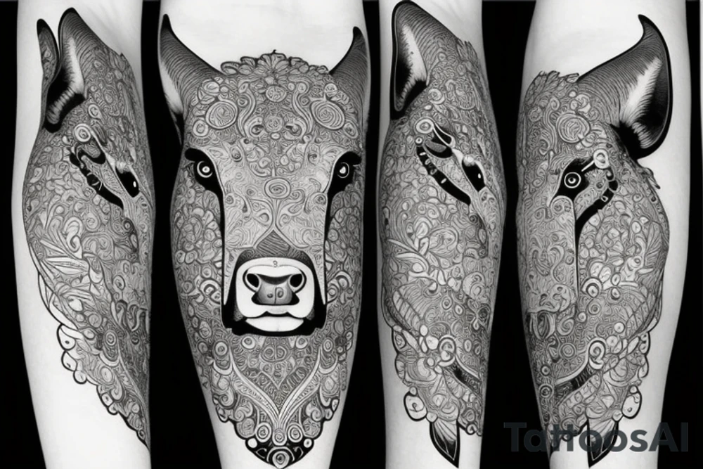Beautiful psychedelic cow female tattoo idea