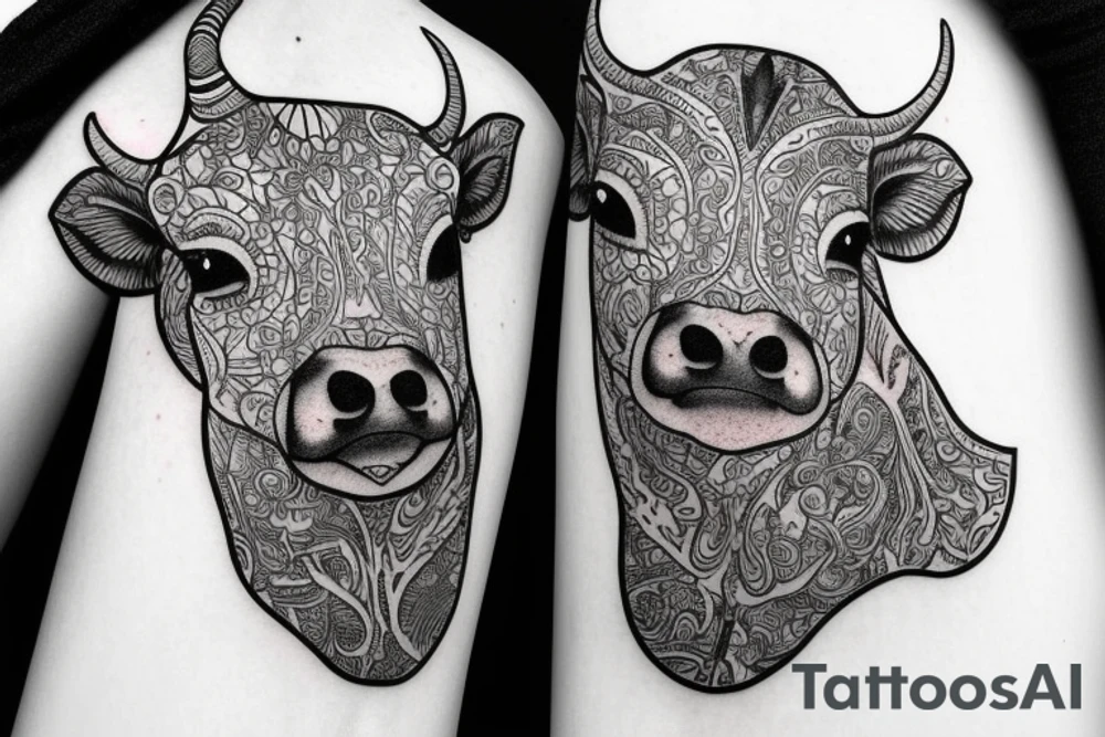 Beautiful psychedelic cow female tattoo idea