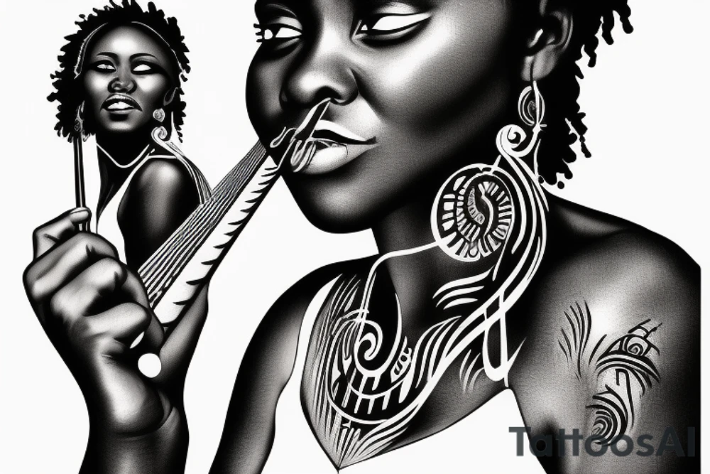 African woman playing the harp tattoo idea