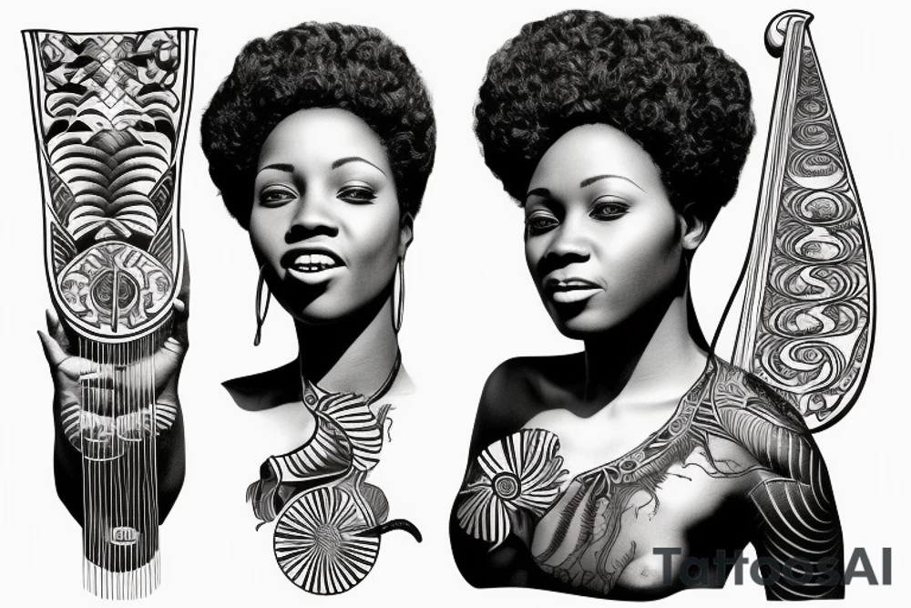 African woman playing the harp tattoo idea