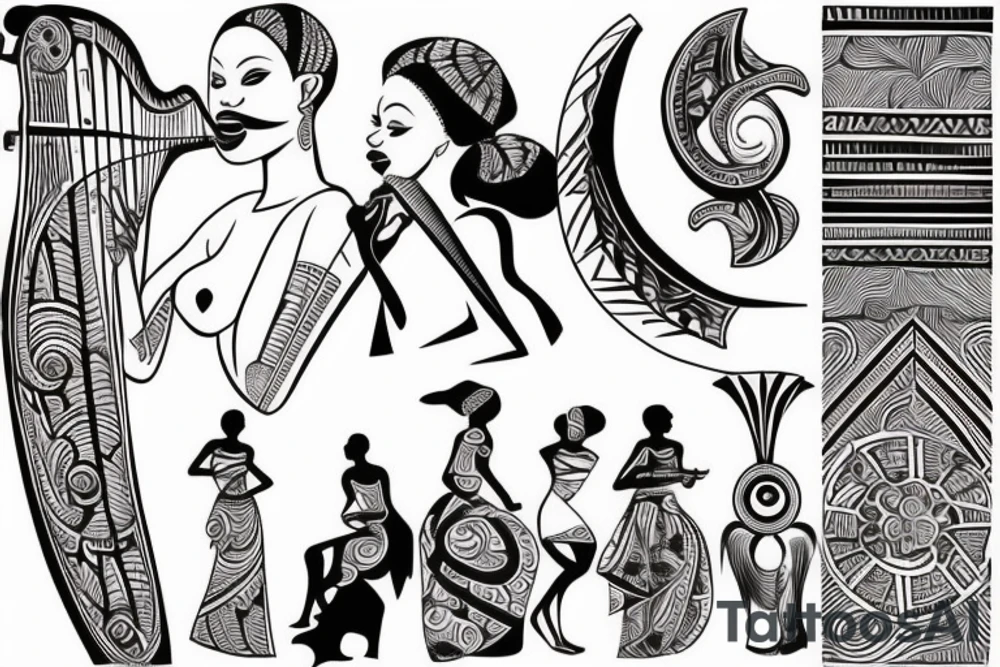 African woman playing the harp tattoo idea