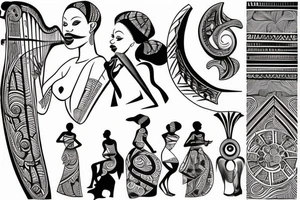 African woman playing the harp tattoo idea