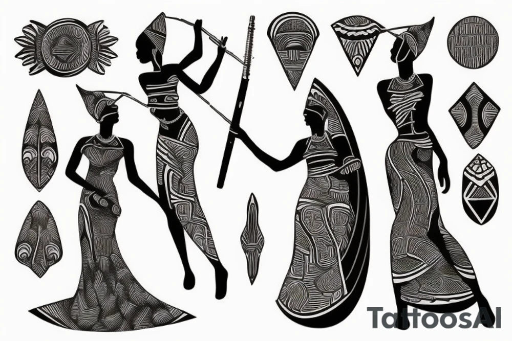 African woman playing the harp tattoo idea