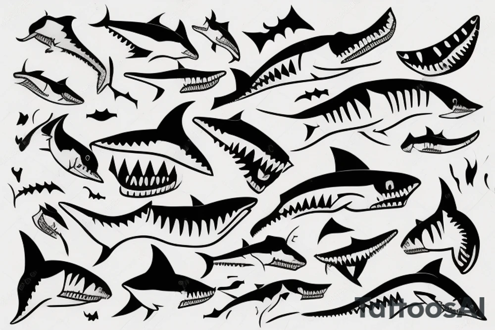 tooth shark line tattoo idea