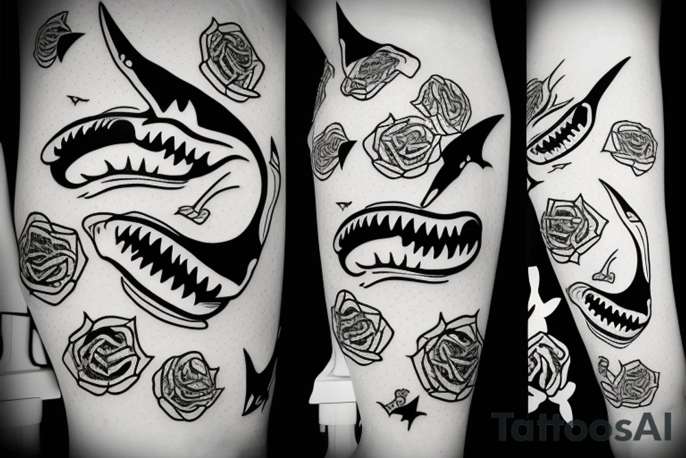 tooth shark line tattoo idea