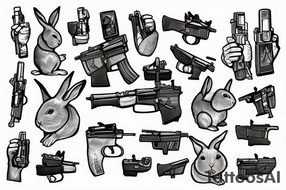 rabbit holding an AK47 in the hand tattoo idea