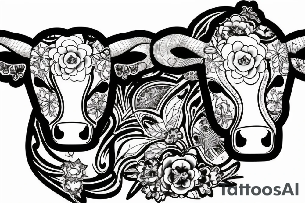 Outline cow head with big glossy eyes tattoo idea