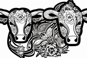 Outline cow head with big glossy eyes tattoo idea