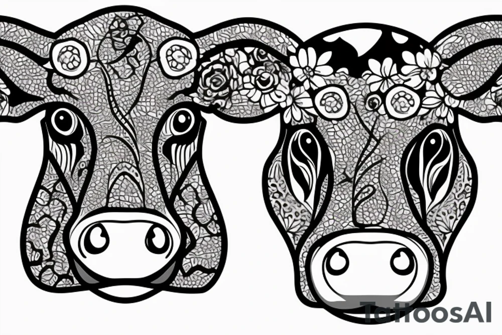 Outline cow head with big glossy eyes tattoo idea